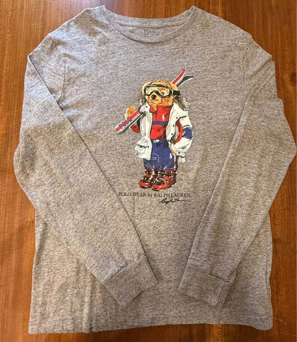 Polo Ralph Lauren Polo Bear Ski Shirt Men’s S Gray Long Sleeve Skier Graphic